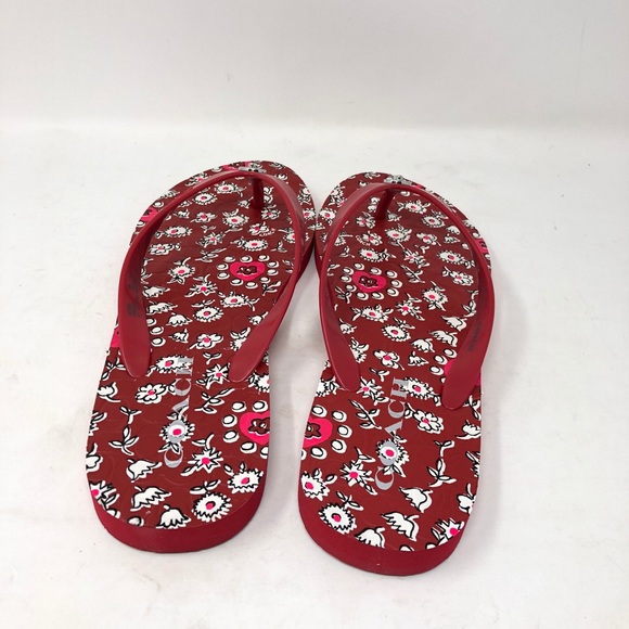 Coach Abbigail Flip Flops Sandals Red Floral 9 - Picture 3 of 8